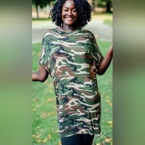 Cotton Emporium Oversized Camouflage Tunic Dress Size Small Made in USA